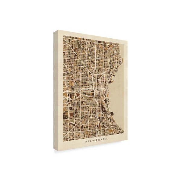 Michael Tompsett 'Milwaukee Wisconsin City Map Brown' Canvas Art,24x32